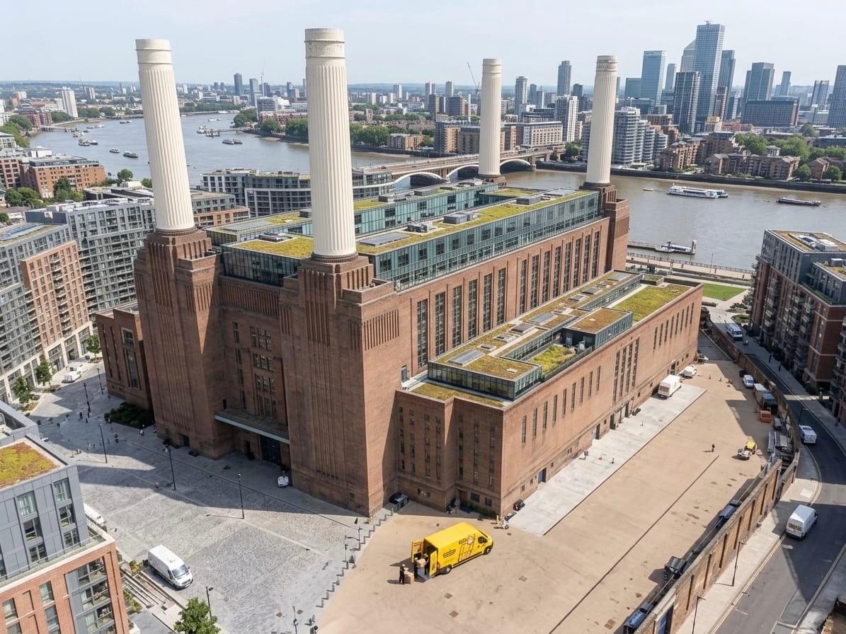 Yellow Van Company branded removal van at Battersea Power Station &mdash; family-run Battersea removals firm serving SW8 and SW11 since 2011